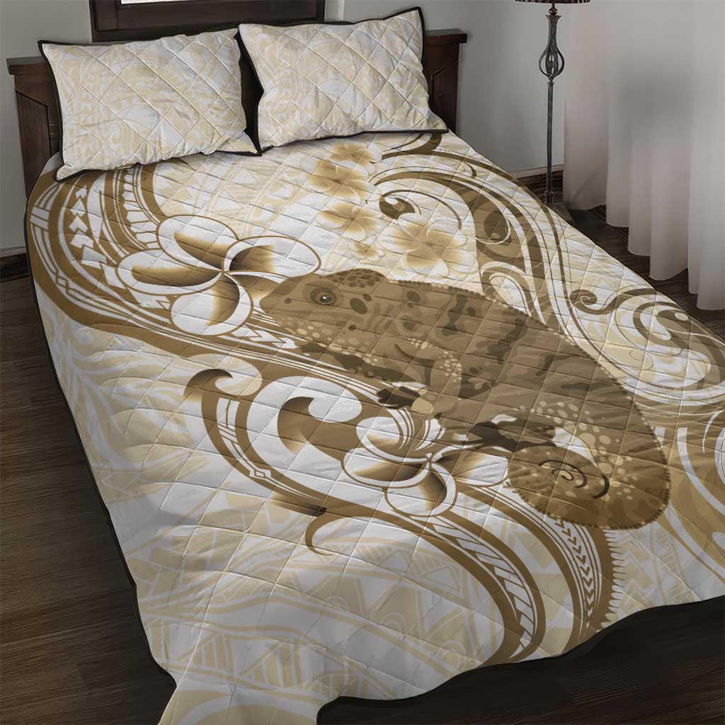 Brown And White Hawaii Chameleon Quilt Bed Set Plumeria Polynesian Tribal Art LT14 Brown - Polynesian Pride