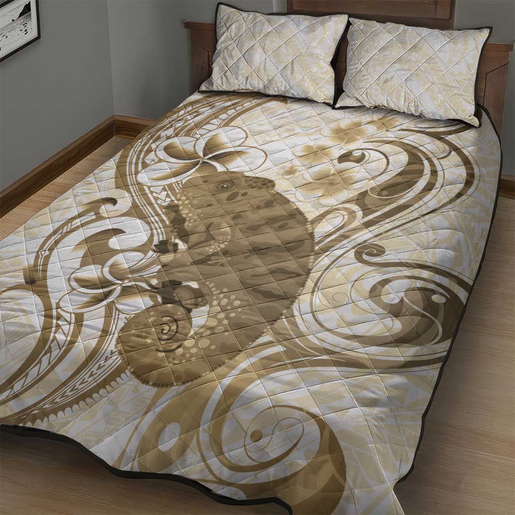 Brown And White Hawaii Chameleon Quilt Bed Set Plumeria Polynesian Tribal Art LT14 - Polynesian Pride