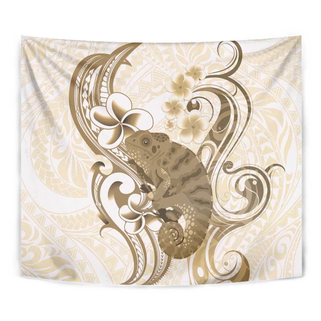 Brown And White Hawaii Chameleon Tapestry Plumeria Polynesian Tribal Art
