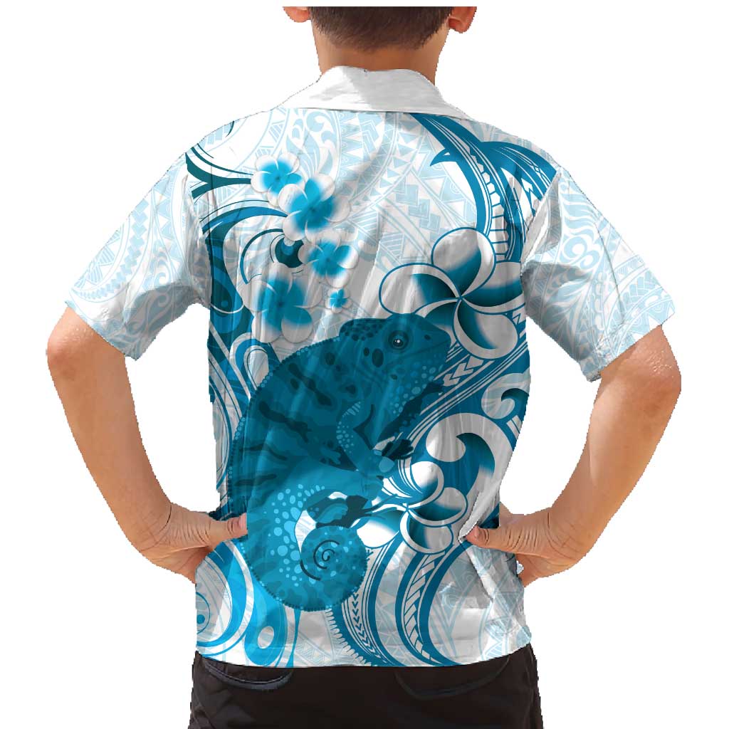 Cyan And White Hawaii Chameleon Family Matching Mermaid Dress and Hawaiian Shirt Plumeria Polynesian Tribal Art LT14 - Polynesian Pride