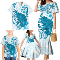 Cyan And White Hawaii Chameleon Family Matching Mermaid Dress and Hawaiian Shirt Plumeria Polynesian Tribal Art LT14 - Polynesian Pride