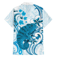 Cyan And White Hawaii Chameleon Family Matching Off Shoulder Maxi Dress and Hawaiian Shirt Plumeria Polynesian Tribal Art LT14 - Polynesian Pride