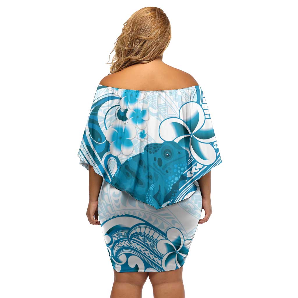 Cyan And White Hawaii Chameleon Family Matching Off Shoulder Short Dress and Hawaiian Shirt Plumeria Polynesian Tribal Art LT14 - Polynesian Pride