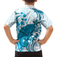Cyan And White Hawaii Chameleon Family Matching Tank Maxi Dress and Hawaiian Shirt Plumeria Polynesian Tribal Art LT14 - Polynesian Pride