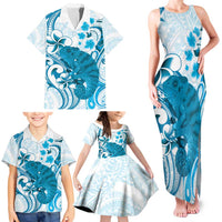 Cyan And White Hawaii Chameleon Family Matching Tank Maxi Dress and Hawaiian Shirt Plumeria Polynesian Tribal Art LT14 - Polynesian Pride