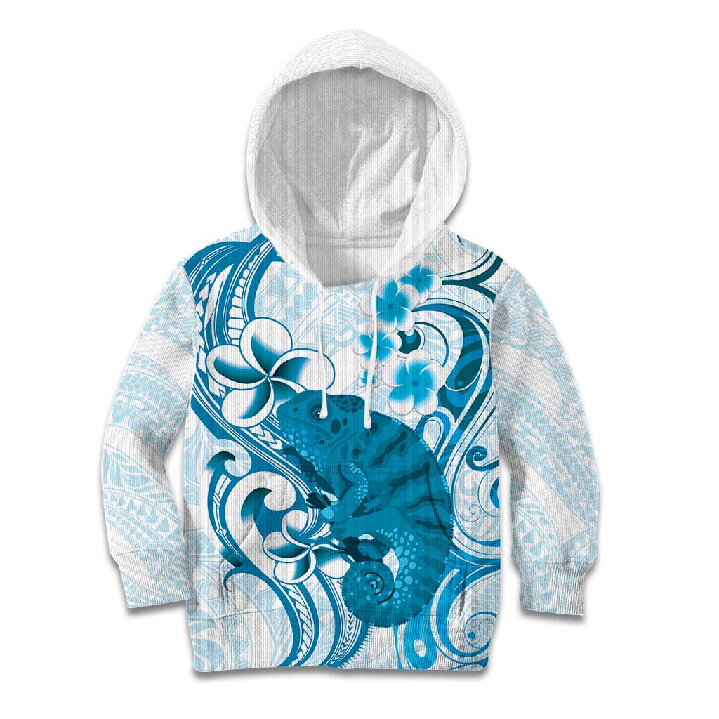 Cyan And White Hawaii Chameleon Kid Hoodie Plumeria Polynesian Tribal Art LT14 Hoodie Cyan - Polynesian Pride