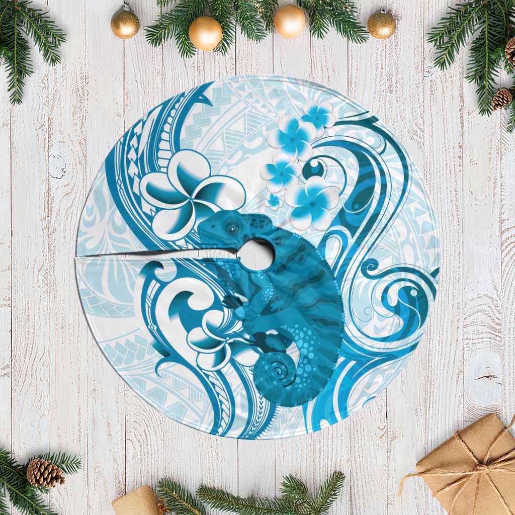 Cyan And White Hawaii Chameleon Tree Skirt Plumeria Polynesian Tribal Art LT14 Casual Cyan - Polynesian Pride