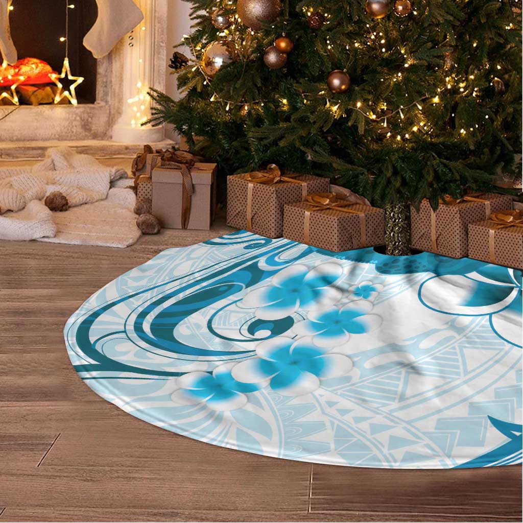 Cyan And White Hawaii Chameleon Tree Skirt Plumeria Polynesian Tribal Art LT14 - Polynesian Pride