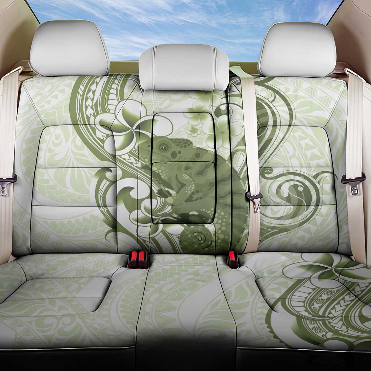 Green And White Hawaii Chameleon Back Car Seat Cover Plumeria Polynesian Tribal Art LT14 One Size Lime Green - Polynesian Pride