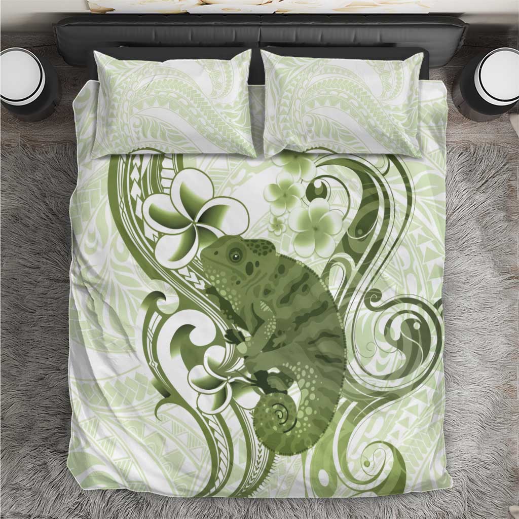 Green And White Hawaii Chameleon Bedding Set Plumeria Polynesian Tribal Art LT14 Lime Green - Polynesian Pride