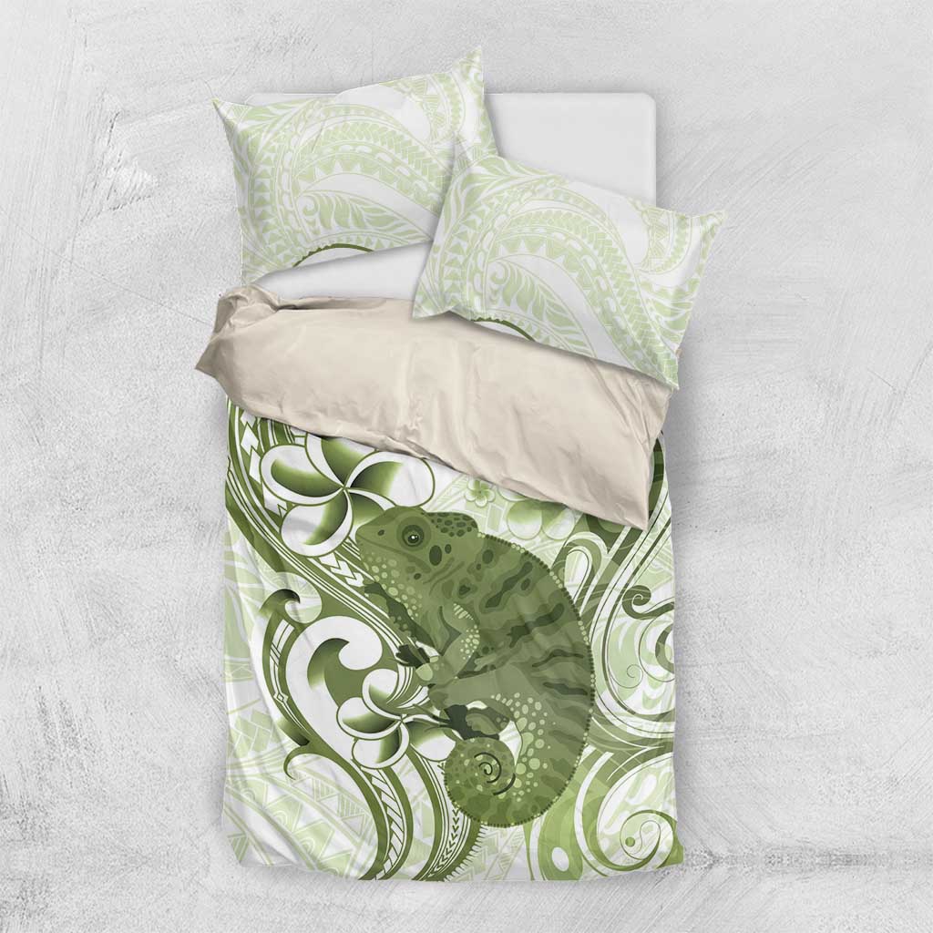 Green And White Hawaii Chameleon Bedding Set Plumeria Polynesian Tribal Art LT14 US Twin 172cm x 218cm Lime Green - Polynesian Pride