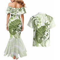 Green And White Hawaii Chameleon Couples Matching Mermaid Dress and Hawaiian Shirt Plumeria Polynesian Tribal Art LT14 - Polynesian Pride