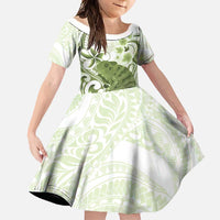 Green And White Hawaii Chameleon Family Matching Mermaid Dress and Hawaiian Shirt Plumeria Polynesian Tribal Art LT14 Daughter's Dress Lime Green - Polynesian Pride