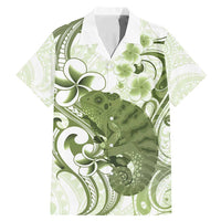 Green And White Hawaii Chameleon Family Matching Mermaid Dress and Hawaiian Shirt Plumeria Polynesian Tribal Art LT14 Dad's Shirt - Short Sleeve Lime Green - Polynesian Pride