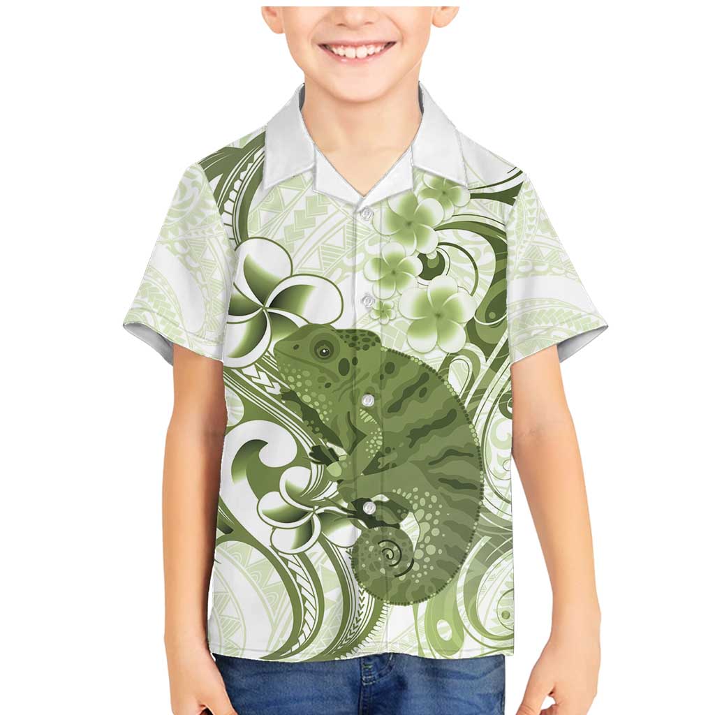 Green And White Hawaii Chameleon Family Matching Mermaid Dress and Hawaiian Shirt Plumeria Polynesian Tribal Art LT14 Son's Shirt Lime Green - Polynesian Pride