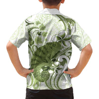 Green And White Hawaii Chameleon Family Matching Off The Shoulder Long Sleeve Dress and Hawaiian Shirt Plumeria Polynesian Tribal Art LT14 - Polynesian Pride