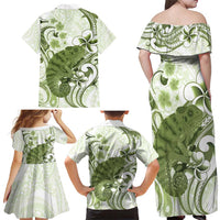 Green And White Hawaii Chameleon Family Matching Off Shoulder Maxi Dress and Hawaiian Shirt Plumeria Polynesian Tribal Art LT14 - Polynesian Pride