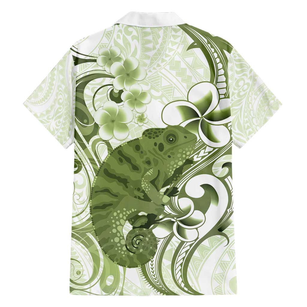 Green And White Hawaii Chameleon Family Matching Off Shoulder Maxi Dress and Hawaiian Shirt Plumeria Polynesian Tribal Art LT14 - Polynesian Pride