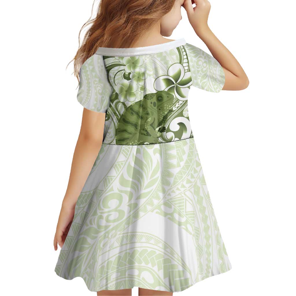 Green And White Hawaii Chameleon Family Matching Off Shoulder Short Dress and Hawaiian Shirt Plumeria Polynesian Tribal Art LT14 - Polynesian Pride