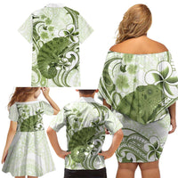 Green And White Hawaii Chameleon Family Matching Off Shoulder Short Dress and Hawaiian Shirt Plumeria Polynesian Tribal Art LT14 - Polynesian Pride