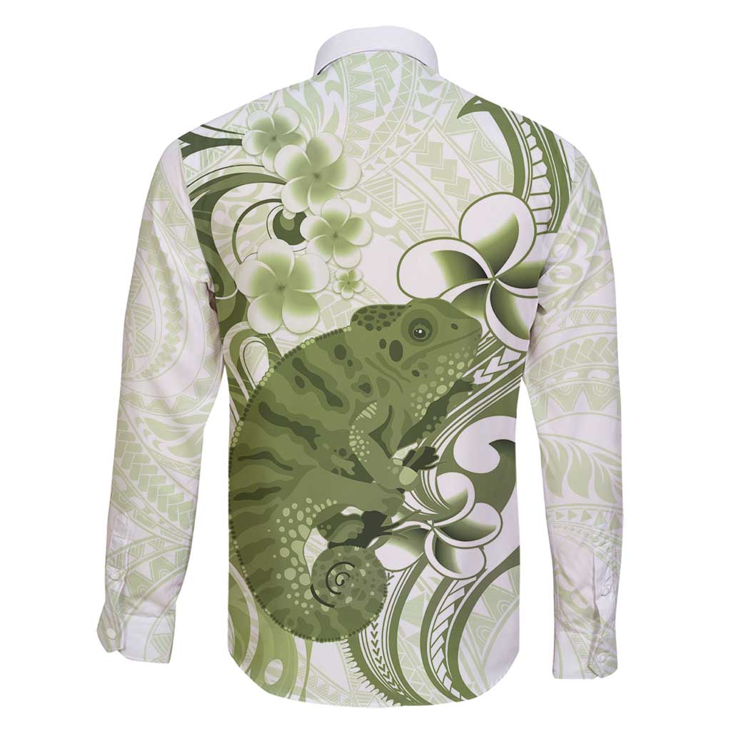 Green And White Hawaii Chameleon Family Matching Off Shoulder Short Dress and Hawaiian Shirt Plumeria Polynesian Tribal Art LT14 - Polynesian Pride