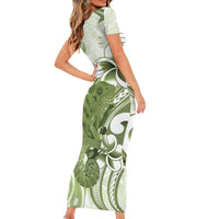 Green And White Hawaii Chameleon Family Matching Short Sleeve Bodycon Dress and Hawaiian Shirt Plumeria Polynesian Tribal Art LT14 - Polynesian Pride