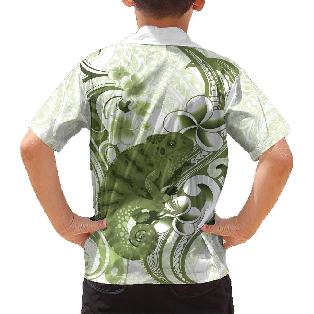 Green And White Hawaii Chameleon Family Matching Summer Maxi Dress and Hawaiian Shirt Plumeria Polynesian Tribal Art LT14 - Polynesian Pride