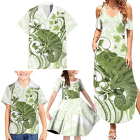 Green And White Hawaii Chameleon Family Matching Summer Maxi Dress and Hawaiian Shirt Plumeria Polynesian Tribal Art LT14 - Polynesian Pride