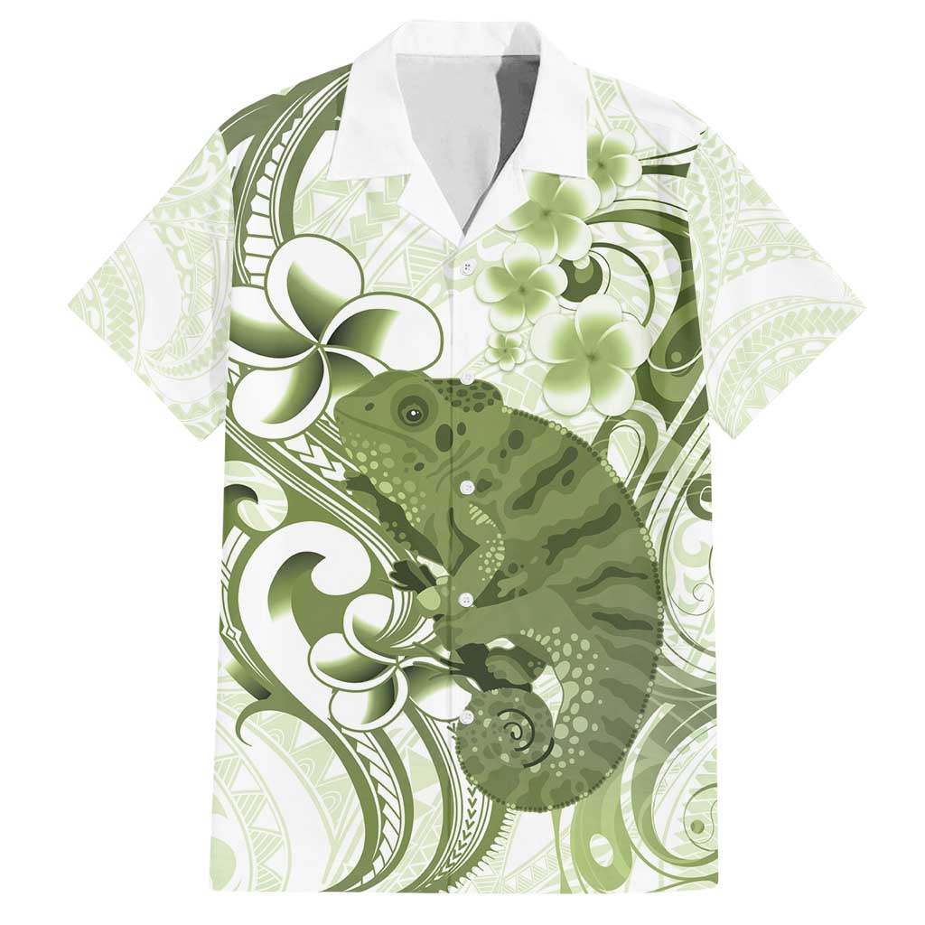 Green And White Hawaii Chameleon Family Matching Summer Maxi Dress and Hawaiian Shirt Plumeria Polynesian Tribal Art LT14 Dad's Shirt - Short Sleeve Lime Green - Polynesian Pride