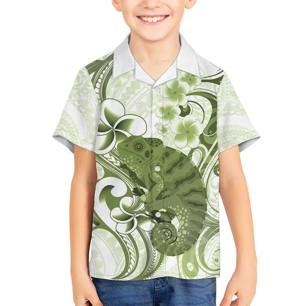Green And White Hawaii Chameleon Family Matching Summer Maxi Dress and Hawaiian Shirt Plumeria Polynesian Tribal Art LT14 Son's Shirt Lime Green - Polynesian Pride