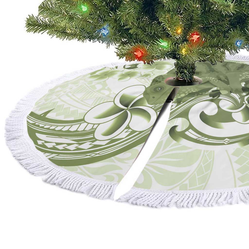 Green And White Hawaii Chameleon Tree Skirt Plumeria Polynesian Tribal Art LT14 - Polynesian Pride