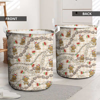 Beige Palaka Hawaii Mele Kalikimaka Laundry Basket Ohia Lehua Shell Leis Funny Gingerbread Santa - Polynesian Pride