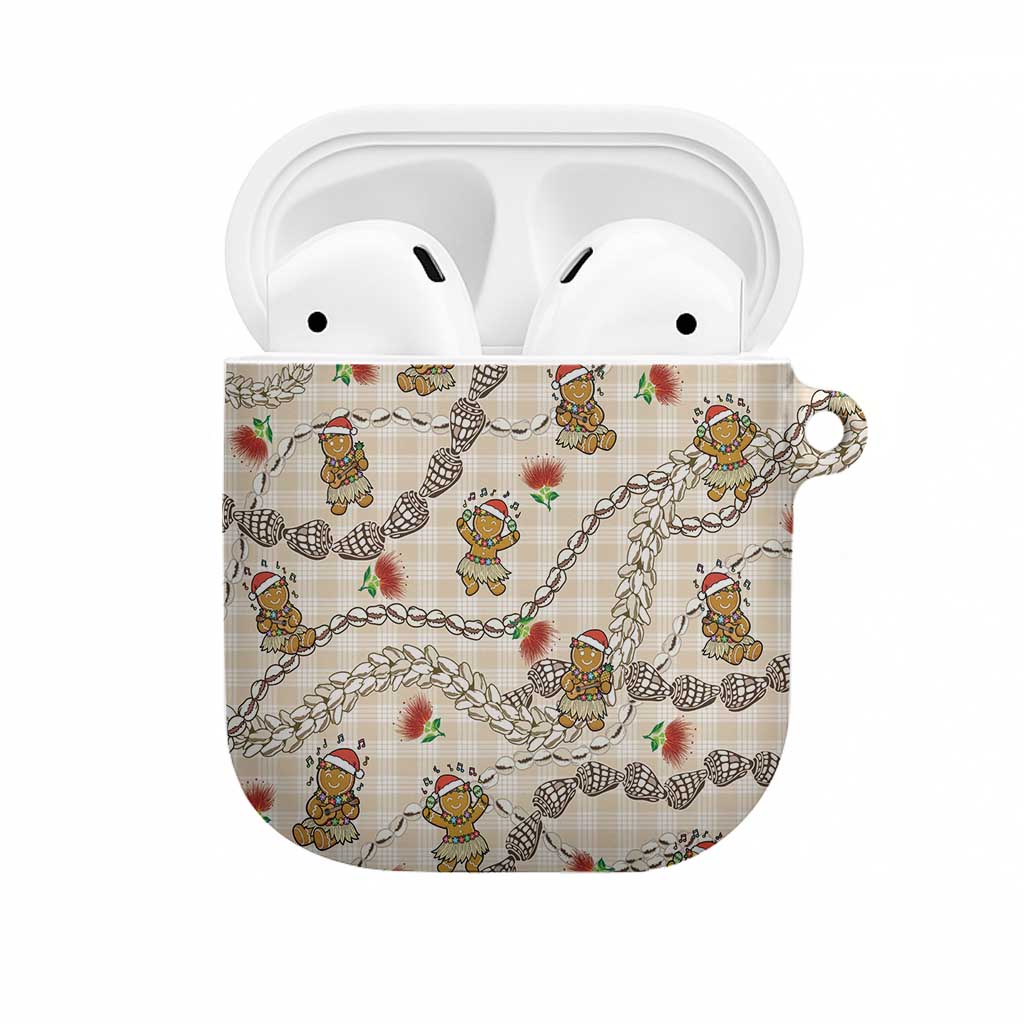 Beige Palaka Hawaii Mele Kalikimaka AirPods Case Ohia Lehua Shell Leis Funny Gingerbread Santa LT14 Beige - Polynesian Pride