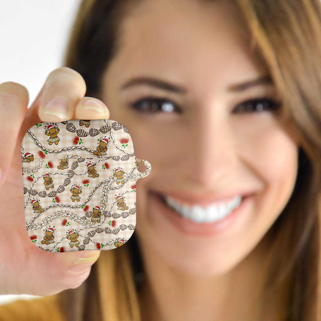 Beige Palaka Hawaii Mele Kalikimaka AirPods Case Ohia Lehua Shell Leis Funny Gingerbread Santa LT14 - Polynesian Pride