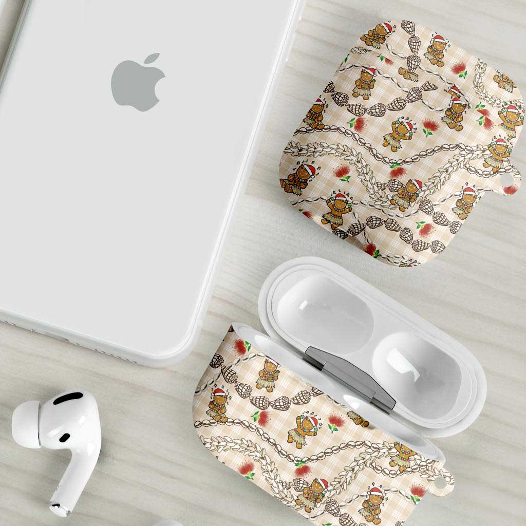 Beige Palaka Hawaii Mele Kalikimaka AirPods Case Ohia Lehua Shell Leis Funny Gingerbread Santa LT14 - Polynesian Pride