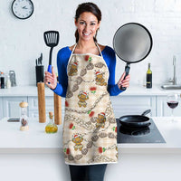 Beige Palaka Hawaii Mele Kalikimaka Apron Ohia Lehua Shell Leis Funny Gingerbread Santa - Polynesian Pride