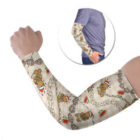 Beige Palaka Hawaii Mele Kalikimaka Arm Sleeves Ohia Lehua Shell Leis Funny Gingerbread Santa - Polynesian Pride