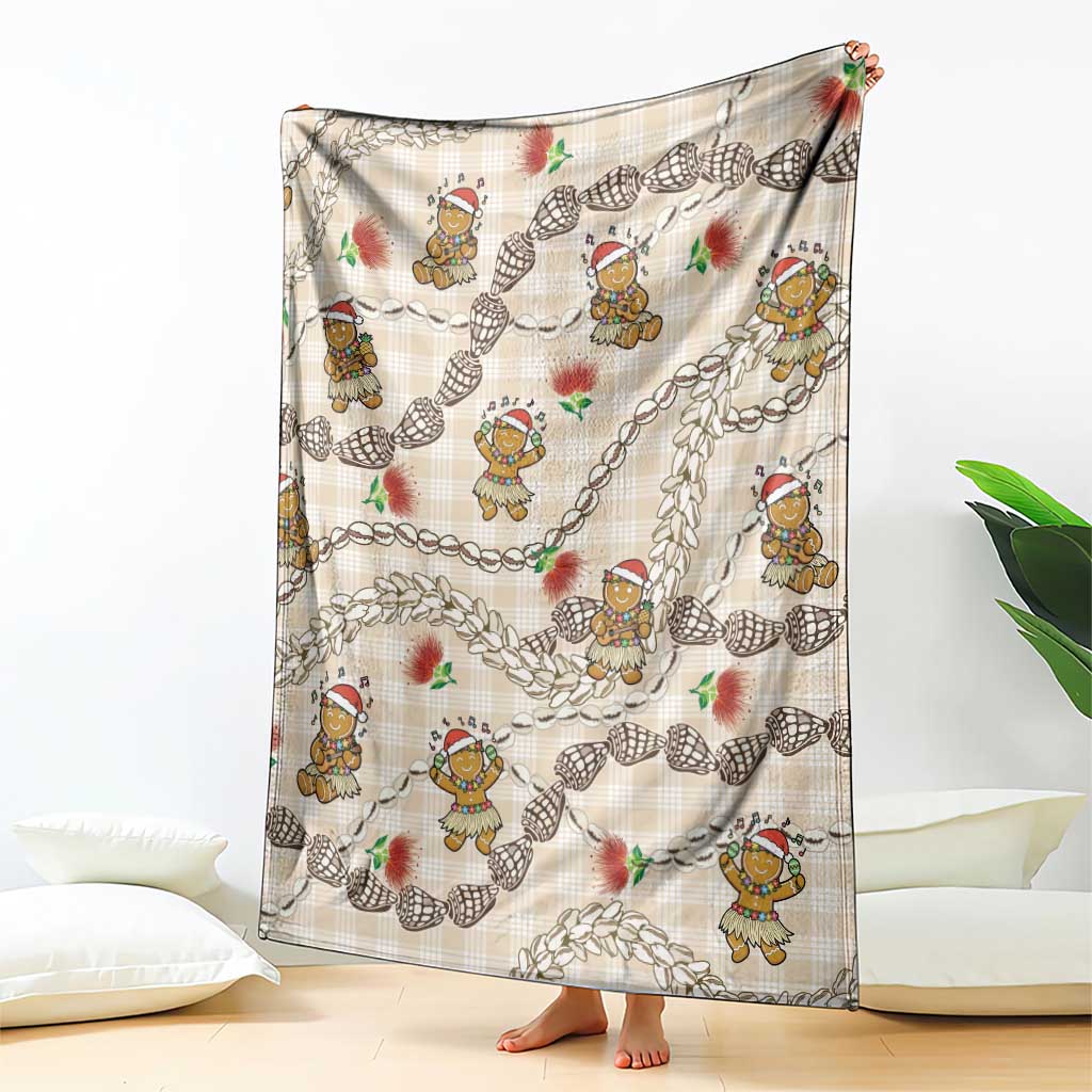 Beige Palaka Hawaii Mele Kalikimaka Blanket Ohia Lehua Shell Leis Funny Gingerbread Santa - Polynesian Pride