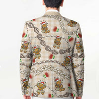 Beige Palaka Hawaii Mele Kalikimaka Blazer Ohia Lehua Shell Leis Funny Gingerbread Santa - Polynesian Pride