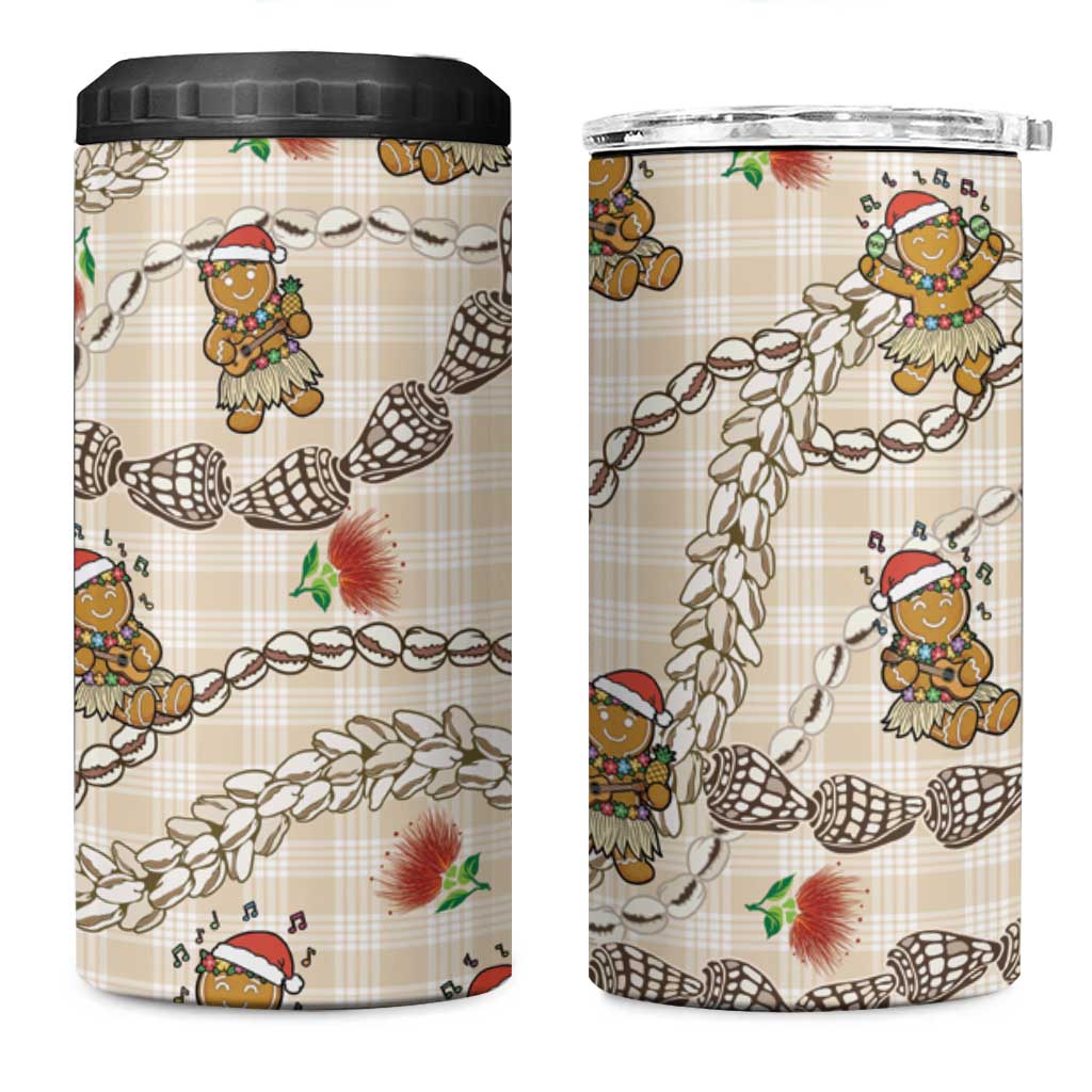 Beige Palaka Hawaii Mele Kalikimaka 4 in 1 Can Cooler Tumbler Ohia Lehua Shell Leis Funny Gingerbread Santa LT14 One Size: 16 oz Beige - Polynesian Pride
