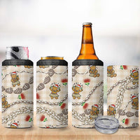 Beige Palaka Hawaii Mele Kalikimaka 4 in 1 Can Cooler Tumbler Ohia Lehua Shell Leis Funny Gingerbread Santa LT14 - Polynesian Pride