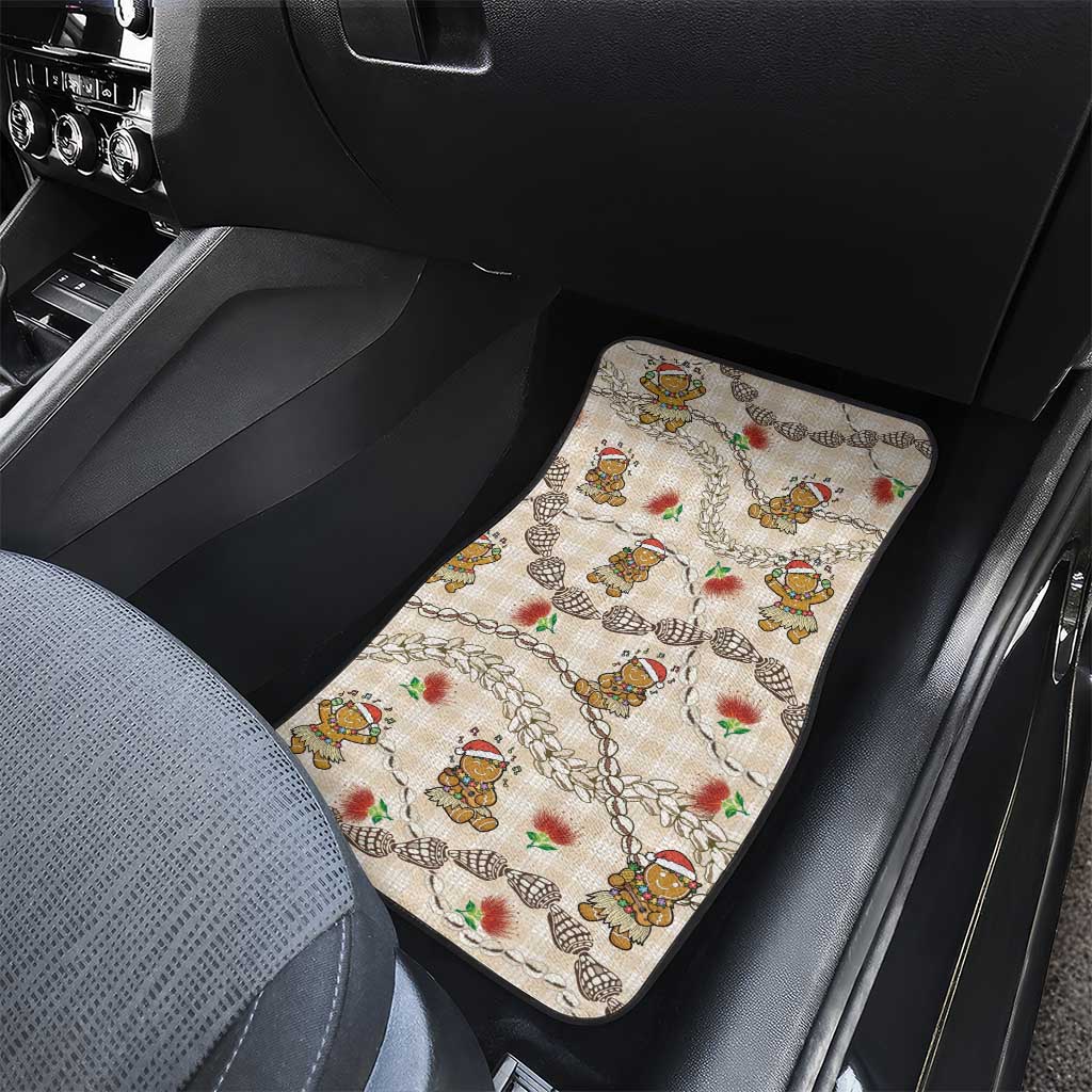 Beige Palaka Hawaii Mele Kalikimaka Car Mats Ohia Lehua Shell Leis Funny Gingerbread Santa - Polynesian Pride