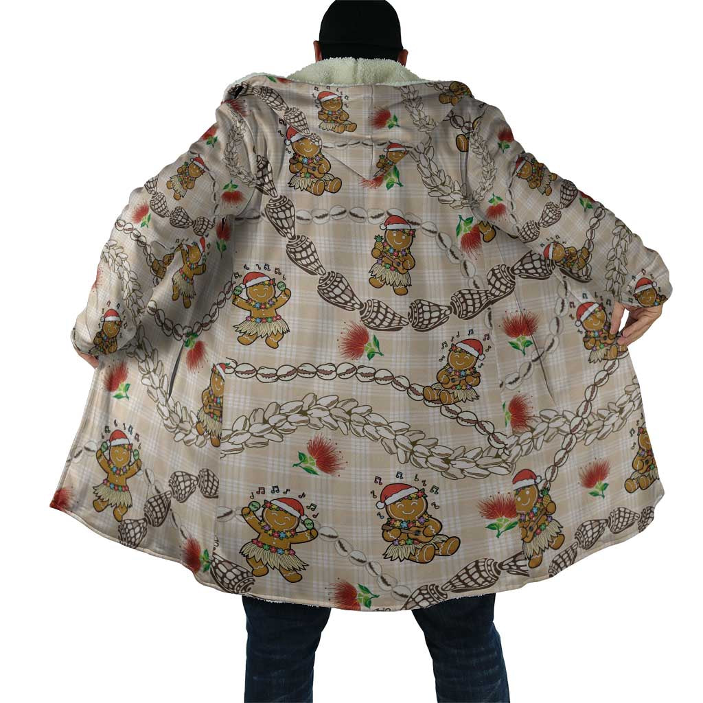 Beige Palaka Hawaii Mele Kalikimaka Cloak Ohia Lehua Shell Leis Funny Gingerbread Santa - Polynesian Pride
