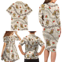 Beige Palaka Hawaii Mele Kalikimaka Family Matching Long Sleeve Bodycon Dress and Hawaiian Shirt Ohia Lehua Shell Leis Funny Gingerbread Santa LT14 - Polynesian Pride