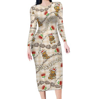 Beige Palaka Hawaii Mele Kalikimaka Family Matching Long Sleeve Bodycon Dress and Hawaiian Shirt Ohia Lehua Shell Leis Funny Gingerbread Santa LT14 Beige - Polynesian Pride