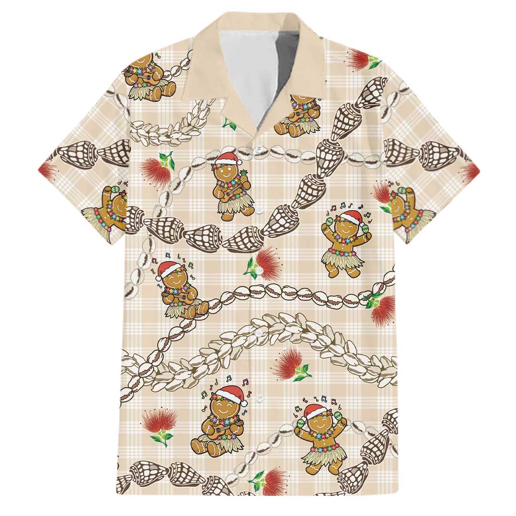Beige Palaka Hawaii Mele Kalikimaka Family Matching Mermaid Dress and Hawaiian Shirt Ohia Lehua Shell Leis Funny Gingerbread Santa LT14 Dad's Shirt - Short Sleeve Beige - Polynesian Pride