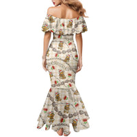Beige Palaka Hawaii Mele Kalikimaka Family Matching Mermaid Dress and Hawaiian Shirt Ohia Lehua Shell Leis Funny Gingerbread Santa LT14 - Polynesian Pride