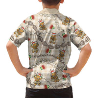 Beige Palaka Hawaii Mele Kalikimaka Family Matching Off Shoulder Maxi Dress and Hawaiian Shirt Ohia Lehua Shell Leis Funny Gingerbread Santa LT14 - Polynesian Pride