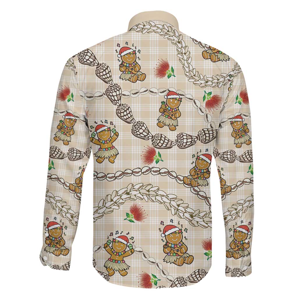 Beige Palaka Hawaii Mele Kalikimaka Family Matching Off Shoulder Maxi Dress and Hawaiian Shirt Ohia Lehua Shell Leis Funny Gingerbread Santa LT14 - Polynesian Pride