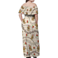 Beige Palaka Hawaii Mele Kalikimaka Family Matching Off Shoulder Maxi Dress and Hawaiian Shirt Ohia Lehua Shell Leis Funny Gingerbread Santa LT14 - Polynesian Pride